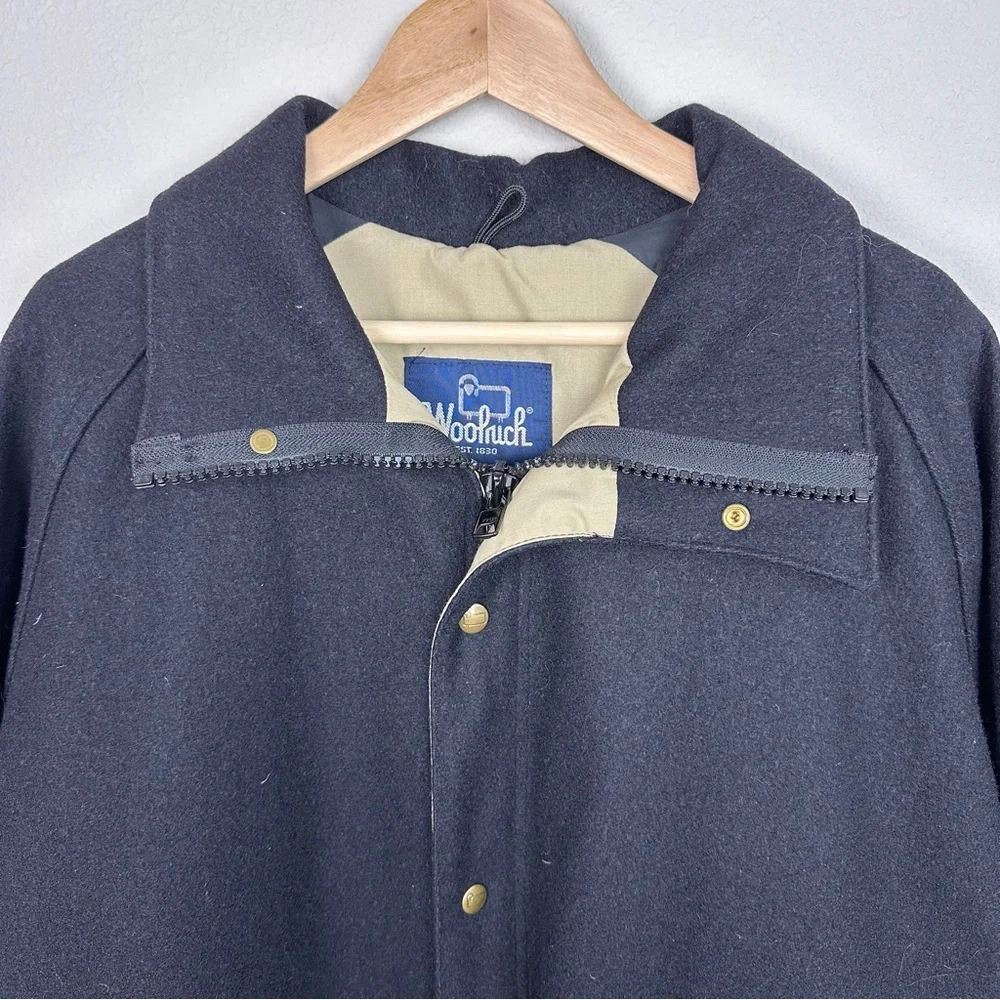 Vintage Woolrich Navy Wool Coat Mens XL Field Jacket Made in USA 30247 Blue